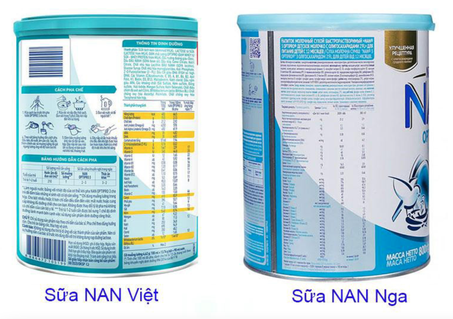 Bảng thành phần của Nan Nga và Việt khá tương đồng về dưỡng chất